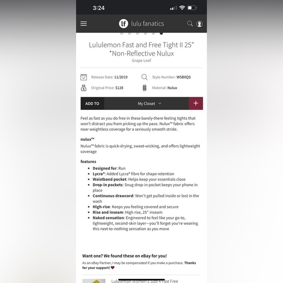 Lululemon Fast and Free Tight II 23" *Non-Reflective Nulux
Grape Leaf - Picture 13 of 13